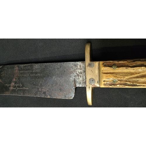 479 - GEORGE WOSTENHOLM & SON OF SHEFFIELD BOWIE KNIFE IXL
engraved with 'Originally designed by Colonel J... 