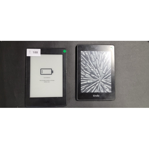 TWO AMAZON KINDLE E-READERS
comprising a Paperwhite 4 10th Gen, serial number G000PP1310420884; and a Basic 2, serial number G090G10582350801
Note: It is the buyer's responsibility to make all necessary checks prior to bidding to establish if the device is blacklisted/ blocked/ reported lost. Any checks made by Mulberry Bank Auctions will be detailed in the description. Please Note - No refunds will be given if a unit is sold and is subsequently discovered to be blacklisted or blocked etc.