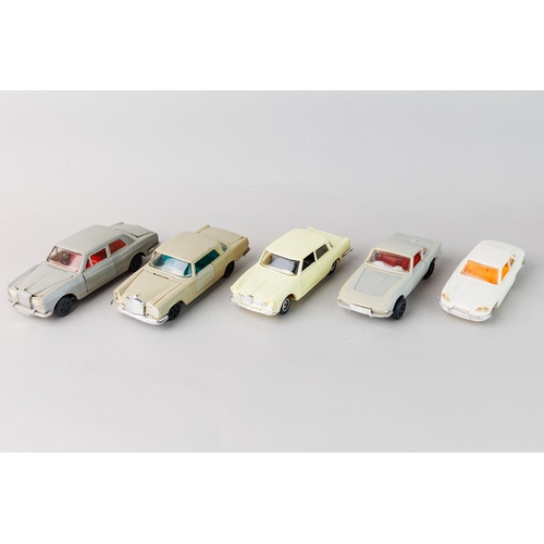 35 - Set of 5 car models: Rolls Royce, Mercedes, Alfa Romeo, Corvette Rondine, Panhard