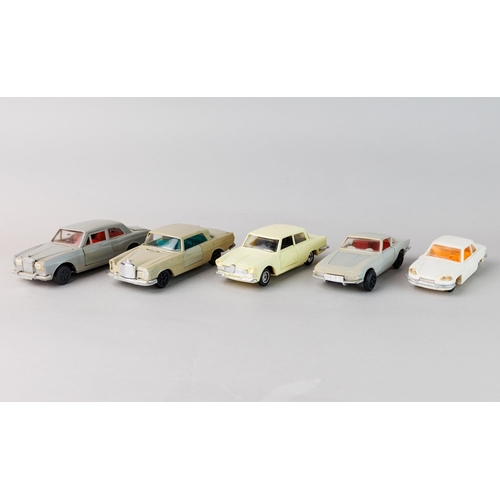 35 - Set of 5 car models: Rolls Royce, Mercedes, Alfa Romeo, Corvette Rondine, Panhard