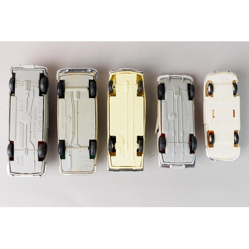 35 - Set of 5 car models: Rolls Royce, Mercedes, Alfa Romeo, Corvette Rondine, Panhard