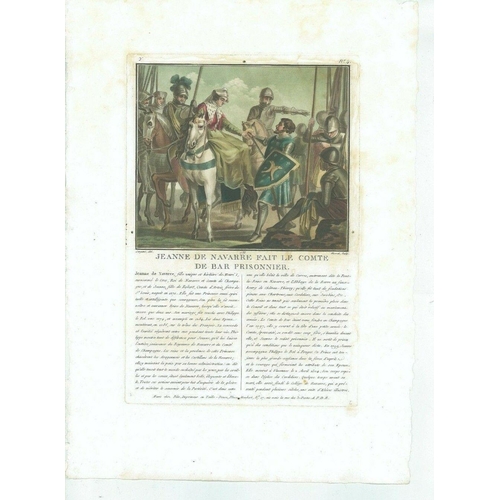 49 - 17th Old Print Antique Original Color Gravure Jeanne Navarre Bar Prisoner 1787, Engraving - paper, P... 