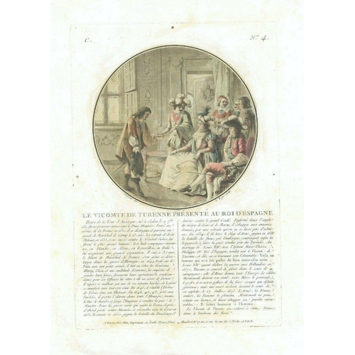 59 - 17th Old Print Antique Original Color Gravure Viscount Turenne King Philip Spain, Engraving - paper,... 