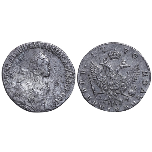 104 - Russian Empire, Empress Catherine II (1762-1796), Â½ poltina, 1770 year, Silver, 5,97 gr, C#65a, bit... 