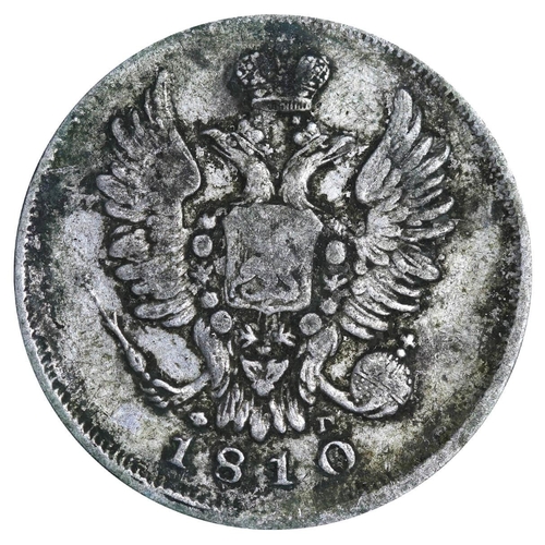 125 - Russian Empire, Emperor Alexander I (1801-1825), 20 kopecks, 1810 year, Silver, 4,805 gr, C#128, bit... 