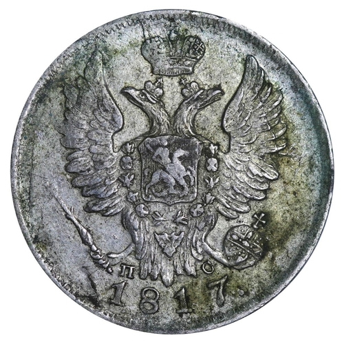 129 - Russian Empire, Emperor Alexander I (1801-1825), 20 kopecks, 1817 year, Silver, 4,15 gr, C#128, bitk... 