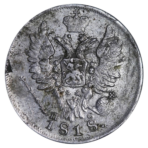 132 - Russian Empire, Emperor Alexander I (1801-1825), 20 kopecks, 1818 year, Silver, 4,15 gr, C#128, bitk... 