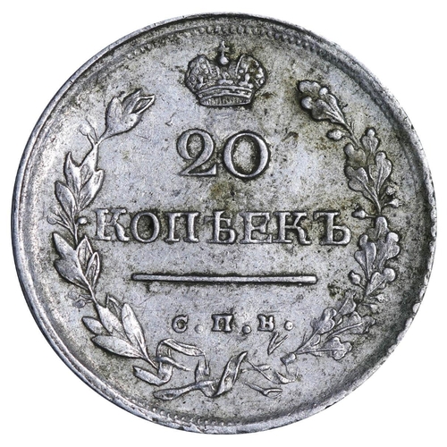 136 - Russian Empire, Emperor Alexander I (1801-1825), 20 kopecks, 1819 year, Silver, 4,15 gr, C#128, bitk... 