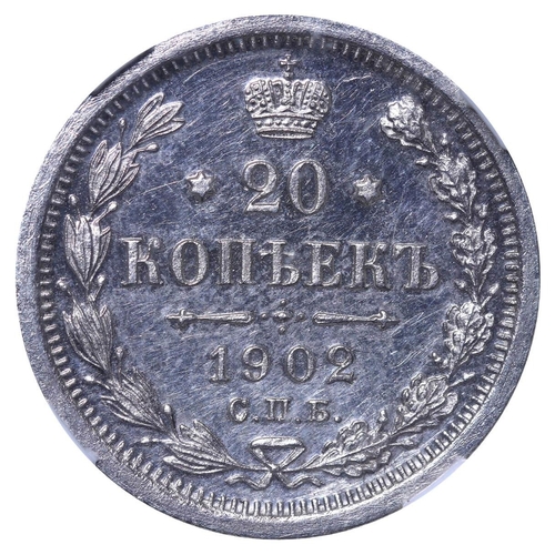 138 - Russian Empire, Emperor Nicholas II (1894-1917), 20 kopecks, 1902 year, Silver, 3,6 gr, Y#22a.1, bit... 