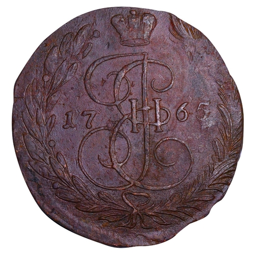 162 - Russian Empire, Empress Catherine II (1762-1796), 5 kopecks, 1765 year, Copper, 51,2 gr, C#59.1, bit... 