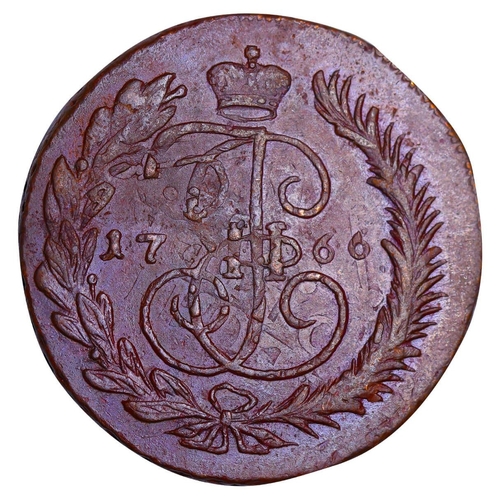 163 - Russian Empire, Empress Catherine II (1762-1796), 5 kopecks, 1766 year, Copper, 51,2 gr, C#59.6, bit... 