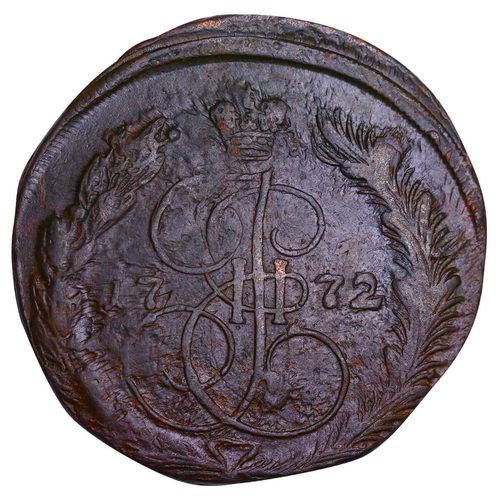 166 - Russian Empire, Empress Catherine II (1762-1796), 5 kopecks, 1772 year, Copper, 51,2 gr, C#59.1, bit... 