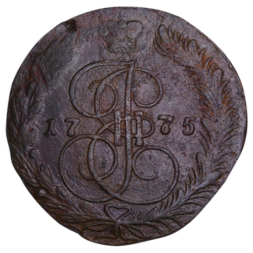 168 - Russian Empire, Empress Catherine II (1762-1796), 5 kopecks, 1775 year, Copper, 51,2 gr, C#59.1, bit... 