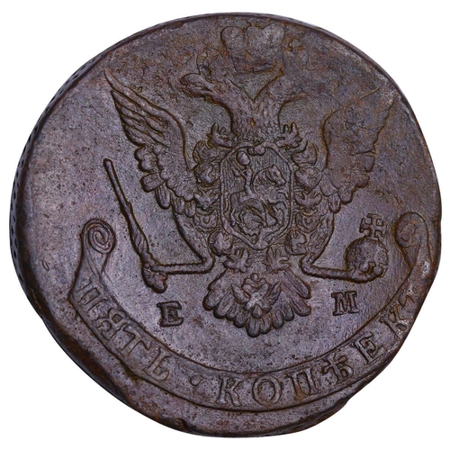 168 - Russian Empire, Empress Catherine II (1762-1796), 5 kopecks, 1775 year, Copper, 51,2 gr, C#59.1, bit... 