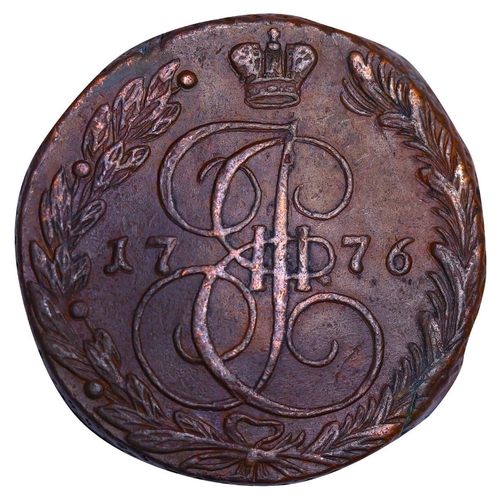 169 - Russian Empire, Empress Catherine II (1762-1796), 5 kopecks, 1776 year, Copper, 51,2 gr, C#59.1, bit... 