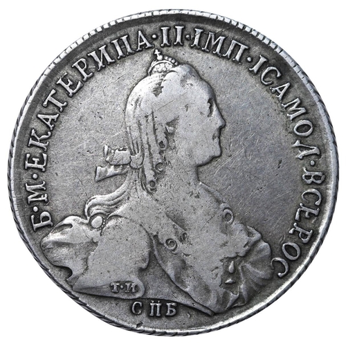 17 - Russian Empire, Empress Catherine II (1762-1796), 1 Rouble, 1773 year, Silver, 24 gr, C#67a.2, bitki... 