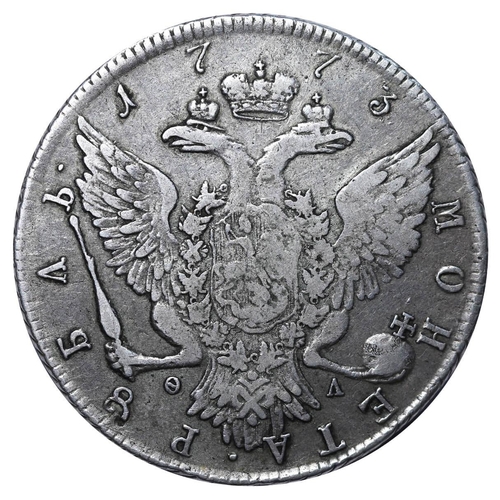 17 - Russian Empire, Empress Catherine II (1762-1796), 1 Rouble, 1773 year, Silver, 24 gr, C#67a.2, bitki... 