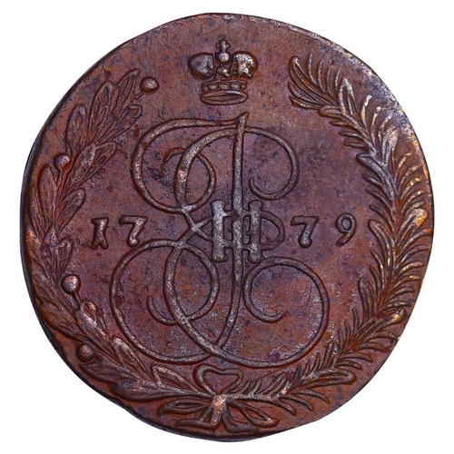 170 - Russian Empire, Empress Catherine II (1762-1796), 5 kopecks, 1779 year, Copper, 51,2 gr, C#59.1, bit... 