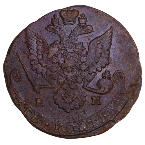 172 - Russian Empire, Empress Catherine II (1762-1796), 5 kopecks, 1780 year, Copper, 51,2 gr, C#59.1, bit... 