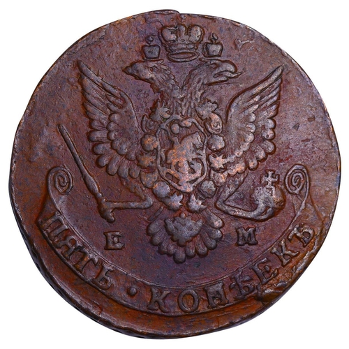 173 - Russian Empire, Empress Catherine II (1762-1796), 5 kopecks, 1780 year, Copper, 51,2 gr, C#59.1, bit... 