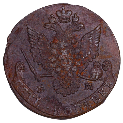 174 - Russian Empire, Empress Catherine II (1762-1796), 5 kopecks, 1780 year, Copper, 51,2 gr, C#59.1, bit... 