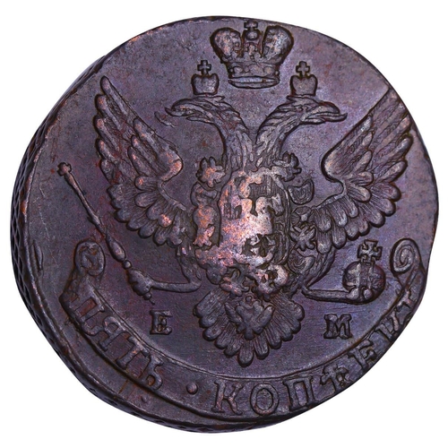 177 - Russian Empire, Empress Catherine II (1762-1796), 5 kopecks, 1788 year, Copper, 51,2 gr, C#59.1, bit... 