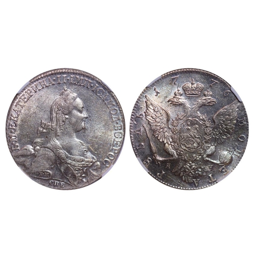 18 - Russian Empire, Empress Catherine II (1762-1796), 1 Rouble, 1776 year, Silver, 24 gr, C#67a.2, bitki... 