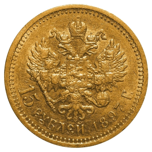 2 - Russian Empire, Emperor Nicholas II (1894-1917), 15 roubles, 1897 year, Gold, 12,9 gr, Y#65.1, bitki... 