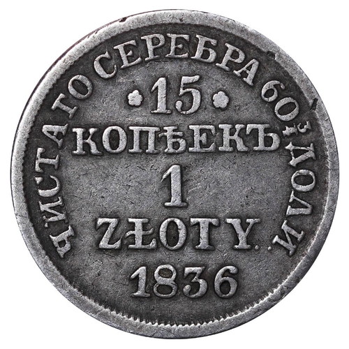 219 - Russian Empire, Poland (Polish States), Emperor Nicholas I (1825-1855), 1 zloty / 15 kopÄek, 1836 y... 