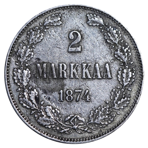 221 - Russian Empire, Finland, Emperor Alexander II (1855-1881), 2 markkaa, 1874 year, Silver, 10,3657 gr,... 