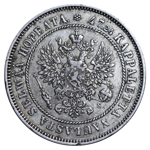 221 - Russian Empire, Finland, Emperor Alexander II (1855-1881), 2 markkaa, 1874 year, Silver, 10,3657 gr,... 