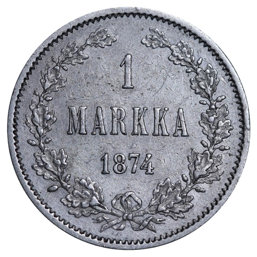 222 - Russian Empire, Finland, Emperor Alexander II (1855-1881), 1 markka, 1874 year, Silver, 5,18 gr, KM#... 