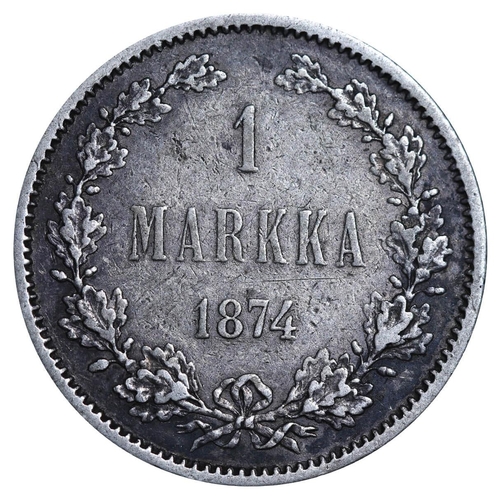 223 - Russian Empire, Finland, Emperor Alexander II (1855-1881), 1 markka, 1874 year, Silver, 5,18 gr, KM#... 