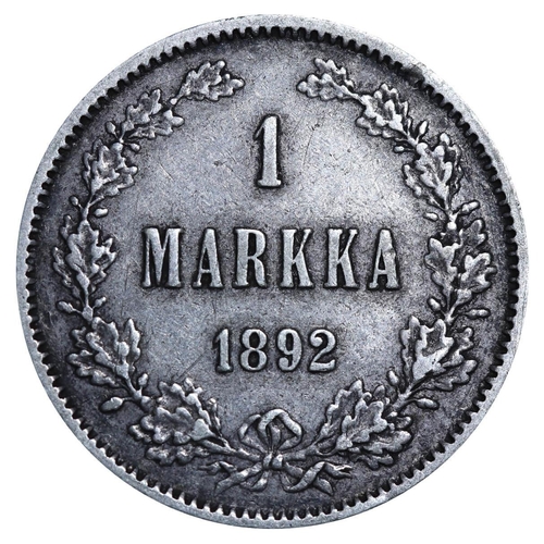 224 - Russian Empire, Finland, Emperor Alexander III (1881-1894), 1 markka, 1892 year, Silver, 5,18 gr, KM... 