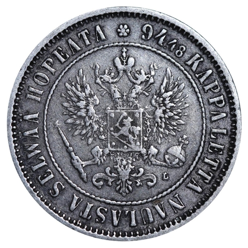 224 - Russian Empire, Finland, Emperor Alexander III (1881-1894), 1 markka, 1892 year, Silver, 5,18 gr, KM... 