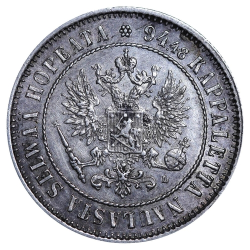 225 - Russian Empire, Finland, Emperor Alexander III (1881-1894), 1 markka, 1892 year, Silver, 5,18 gr, KM... 