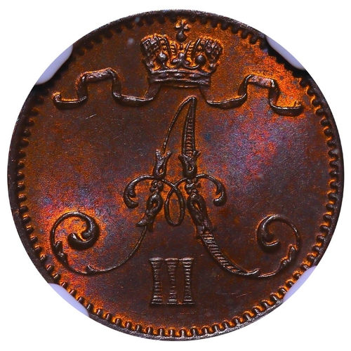 228 - Russian Empire, Finland, Emperor Alexander III (1881-1894), 1 penni, 1892 year, Copper, 1,28 gr, KM#... 