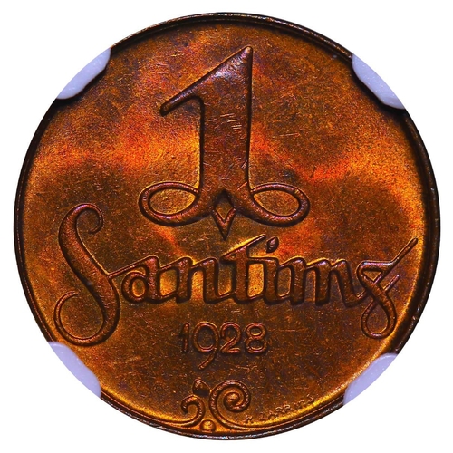 268 - Latvia, President Gustavs Zemgals (1927 - 1930), 1 santims, 1928 year, Bronze, 1,8 gr, KM#1, In MS 6... 