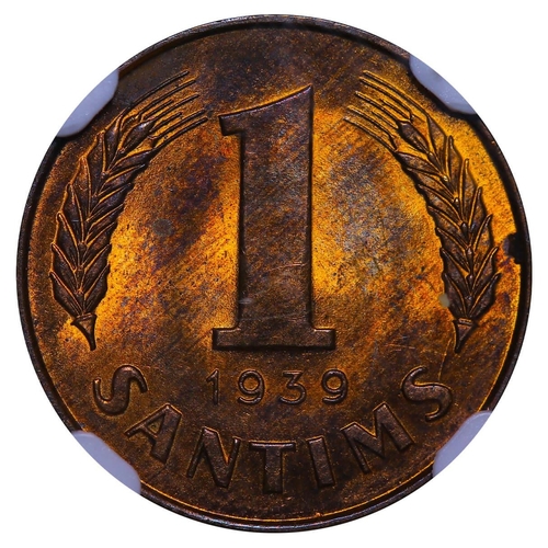 269 - Latvia, President Karlis Ulmanis (1936 - 1940), 1 santims, 1939 year, Bronze, 1,8 gr, KM#10, In MS 6... 