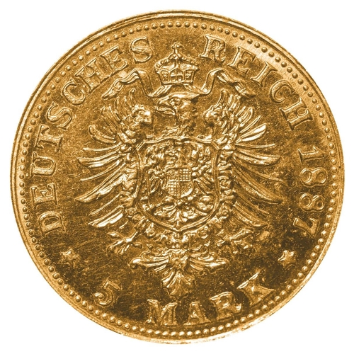 287 - Kingdom of Prussia (German States), King William I (1861-1888), 5 mark, 1887 year, Gold, 1,94 gr, J#... 