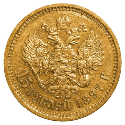 3 - Russian Empire, Emperor Nicholas II (1894-1917), 15 roubles, 1897 year, Gold, 12,9 gr, Y#65.1, bitki... 