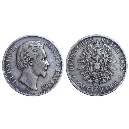 300 - Kingdom of Bavaria (German States), King Louis II (1864-1886), 2 marks, 1876 year, Silver, 11,111 gr... 