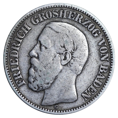 301 - Grand Duchy of Baden (Baden, German States), Frederick I (1856-1907), 2 marks, 1877 year, Silver, 11... 