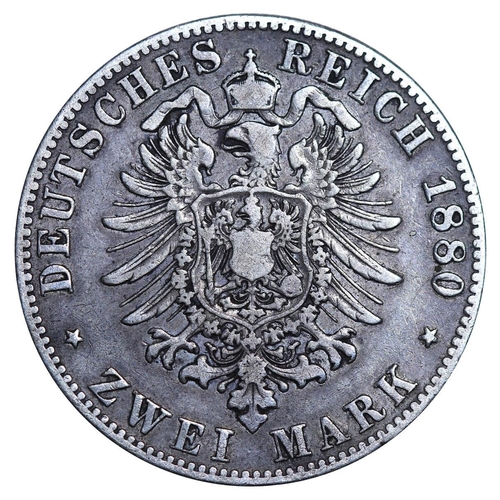 303 - Kingdom of WÃ¼rttemberg (German States), King Charles I (1864-1891), 2 marks, 1880 year, Silver, 11,... 