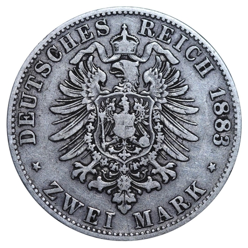 304 - Kingdom of Bavaria (German States), King Louis II (1864-1886), 2 marks, 1883 year, Silver, 11,111 gr... 