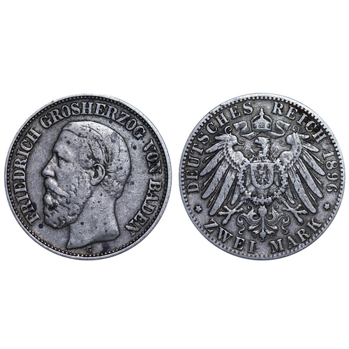 306 - Grand Duchy of Baden (Baden, German States), Frederick I (1856-1907), 2 marks, 1896 year, Silver, 11... 