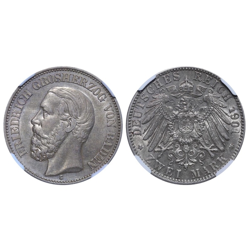 307 - Grand Duchy of Baden (Baden, German States), Frederick I (1856-1907), 2 marks, 1901 year, Silver, 11... 