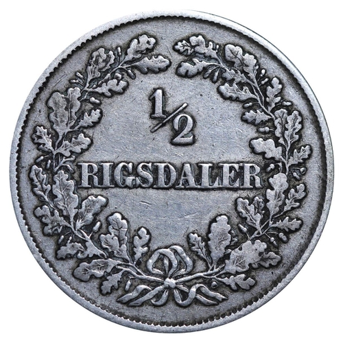 323 - Denmark, King Frederick VII (1848-1863), Â½ rigsdaler, 1854 year, Silver, 7,224 gr, KM#759