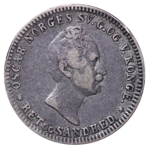 327 - Norway, King Oscar I (1844-1859), 12 skilling, 1854 year, Silver, 2,89 gr, KM#314.2, Mintage 301.000