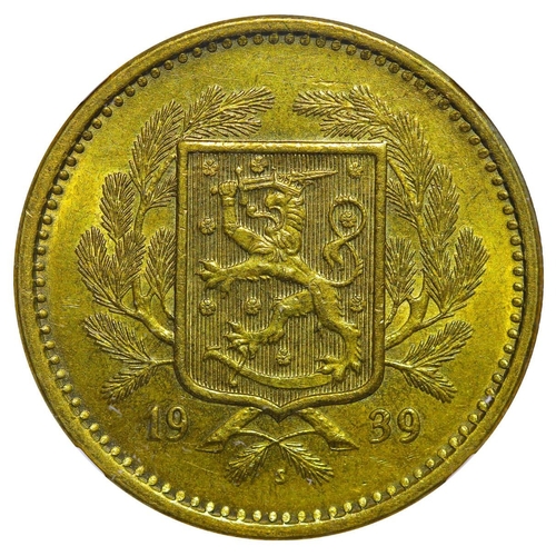 328 - Finland, Republic (1919-date), 20 markkaa, 1939 year, Aluminium bronze, 13 gr, KM#32, NGC, In MS 64:... 